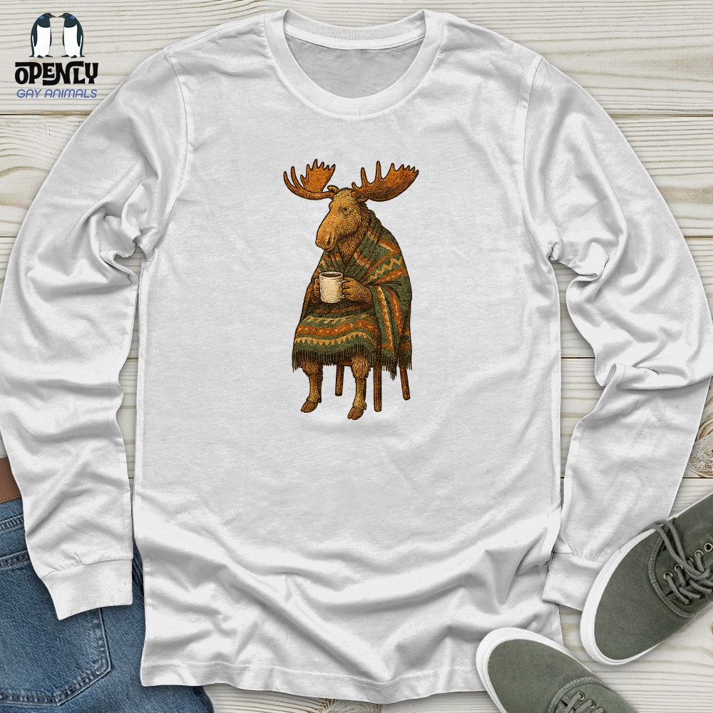 Moose Drinking Coffee Unisex Long Sleeve Tee