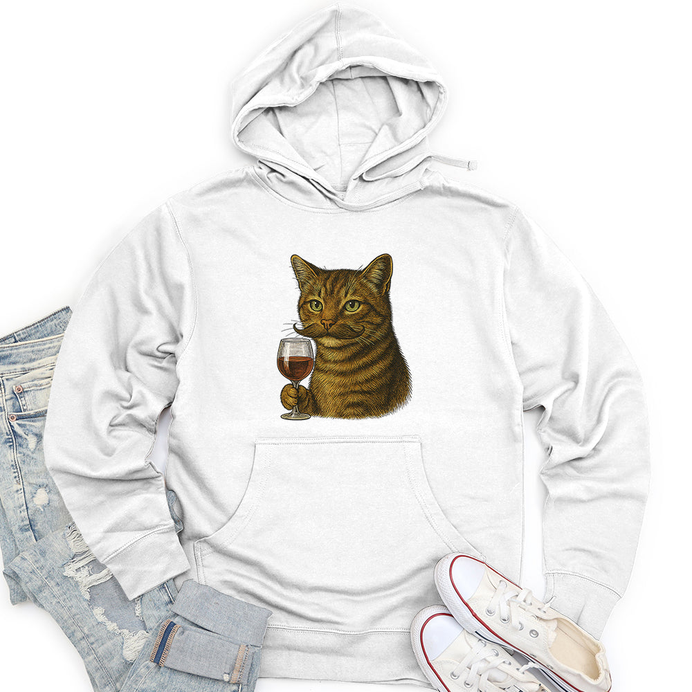 Cat With Wine Glass Unisex Midweight Hoodie