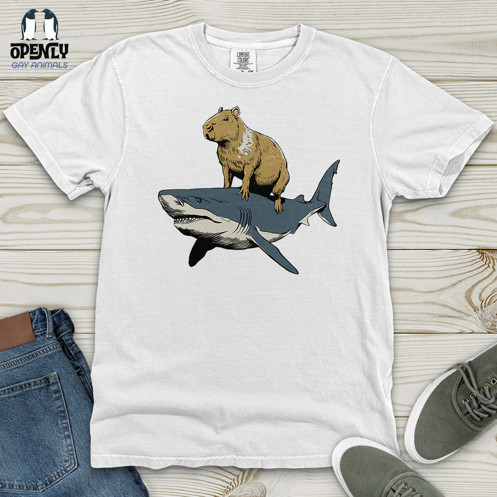 Capybara Riding Shark Heavy Cotton Comfort Colors Tee
