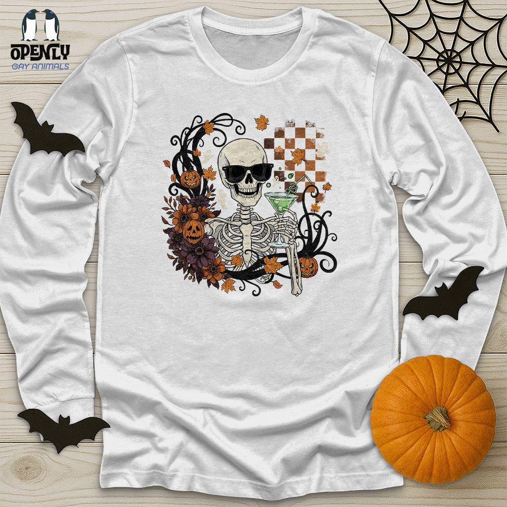 Skeleton Drink Wine Unisex Long Sleeve Tee