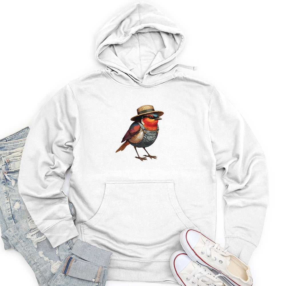 Robin Bird With a Straw Hat Unisex midweight hoodie