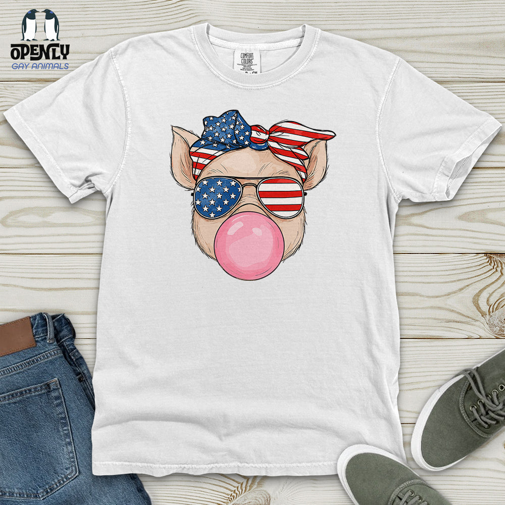 Patriotic Pig Blowing Bubble Gum Heavy Cotton Comfort Colors Tee