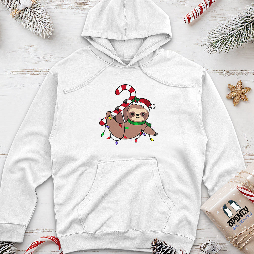 Sloth Santa Hat Candy Cane Unisex Midweight Hoodie