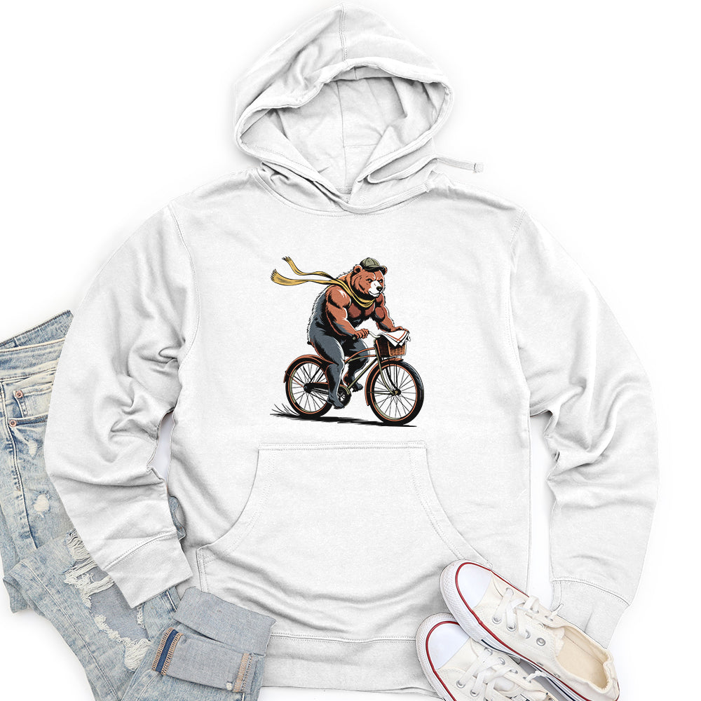 Grizzly Bear Riding Bicycle Unisex Midweight Hoodie