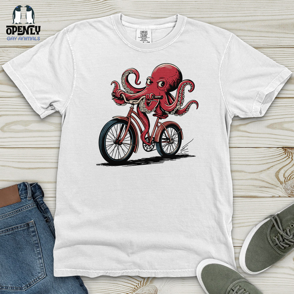 Octopus Riding Bicycle Heavy Cotton Comfort Colors Tee