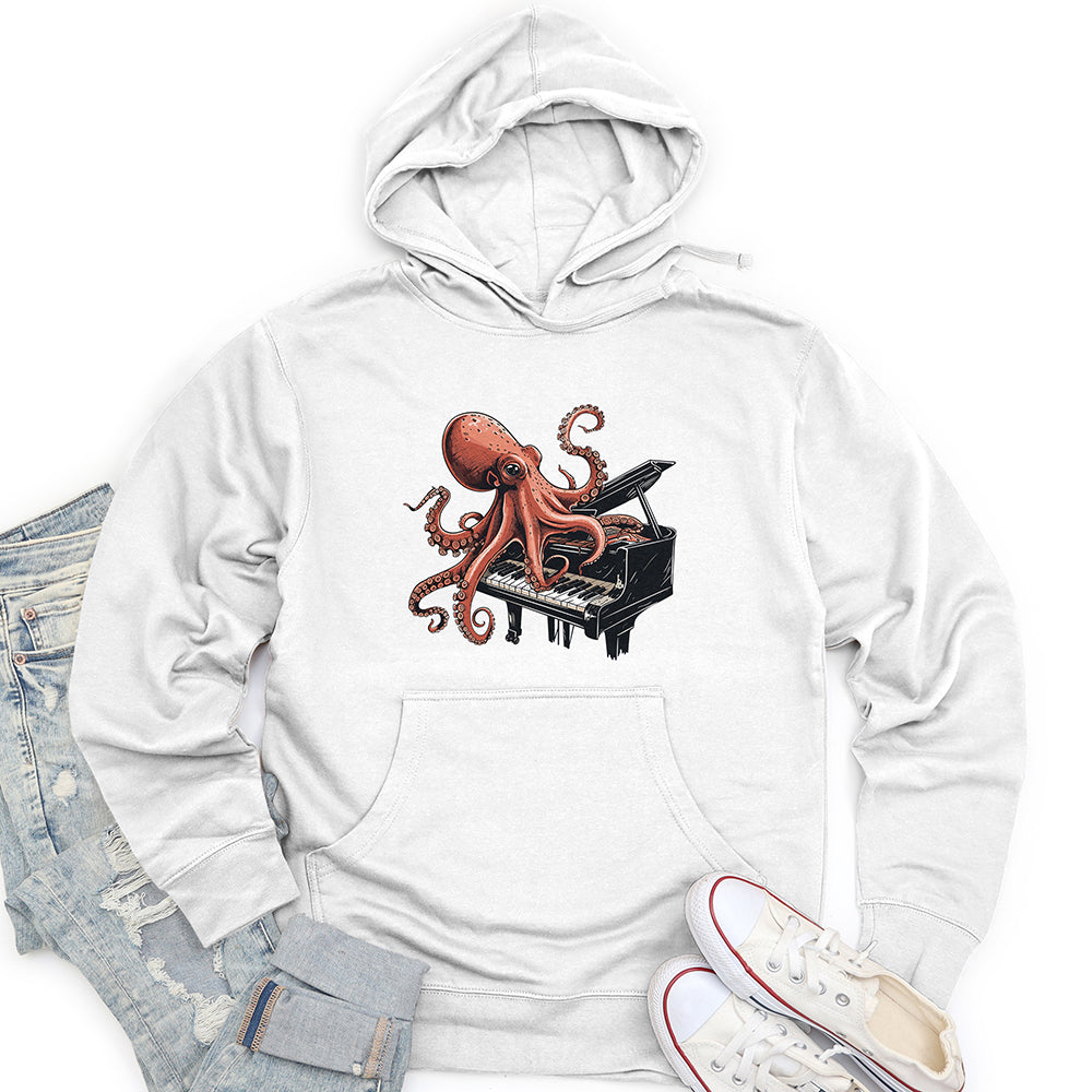 Octopus Piano Melody Unisex Midweight Hoodie