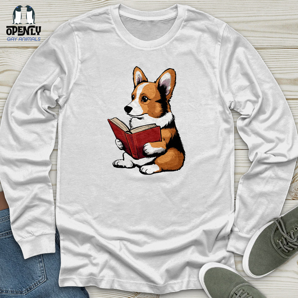 Corgi Reading Book Unisex Long Sleeve Tee