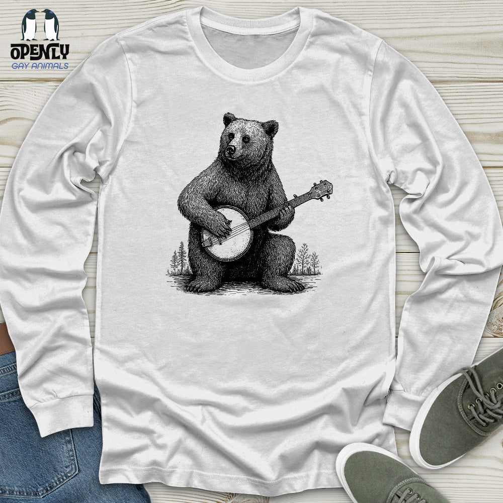 Bear Playing Banjo Unisex Long Sleeve Tee