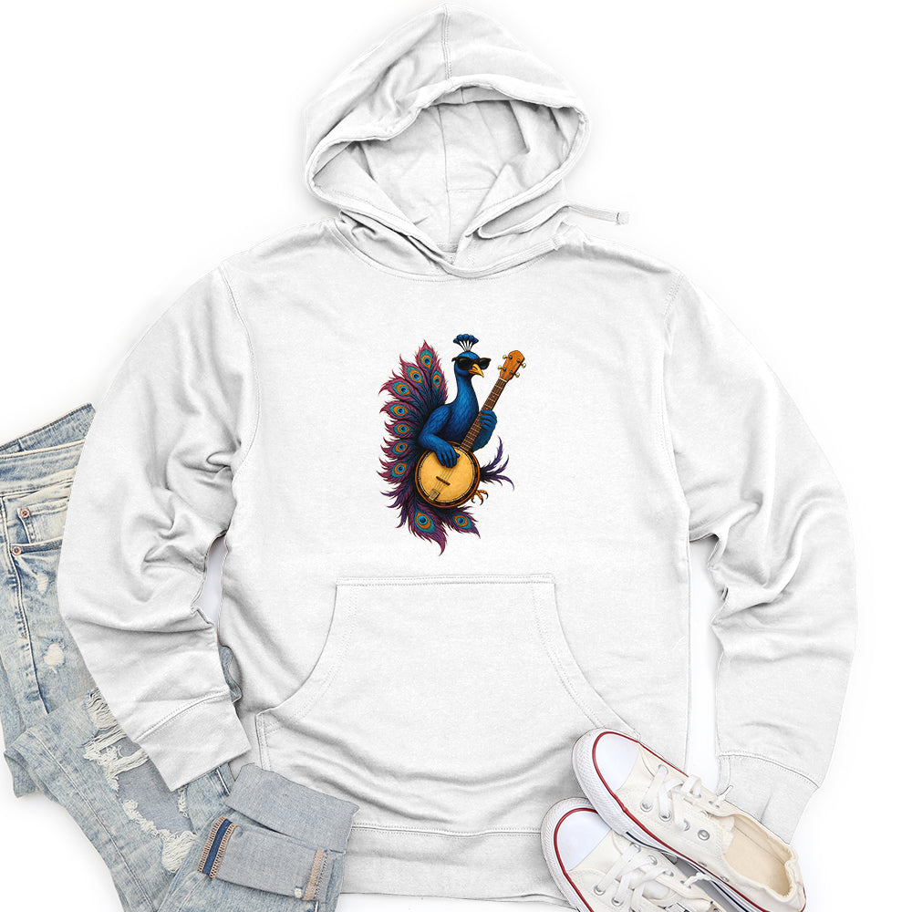 Peacock Rockstar With Banjo Unisex Midweight Hoodie
