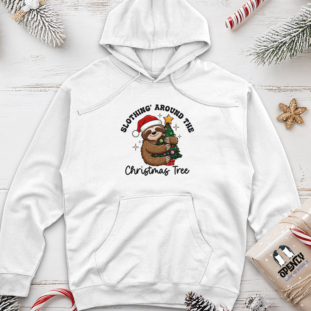 Slothing Around the Christmas Tree Unisex Midweight Hoodie