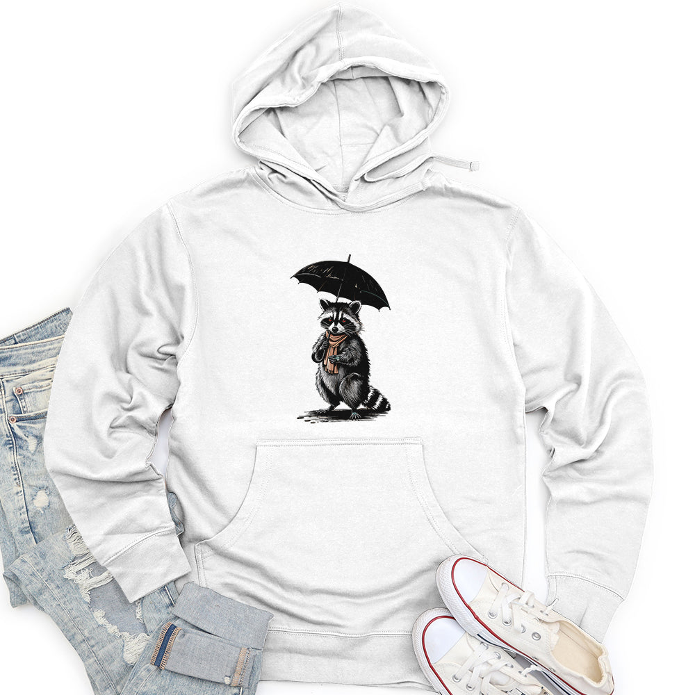 Raccoon Holding Umbrella Unisex Midweight Hoodie