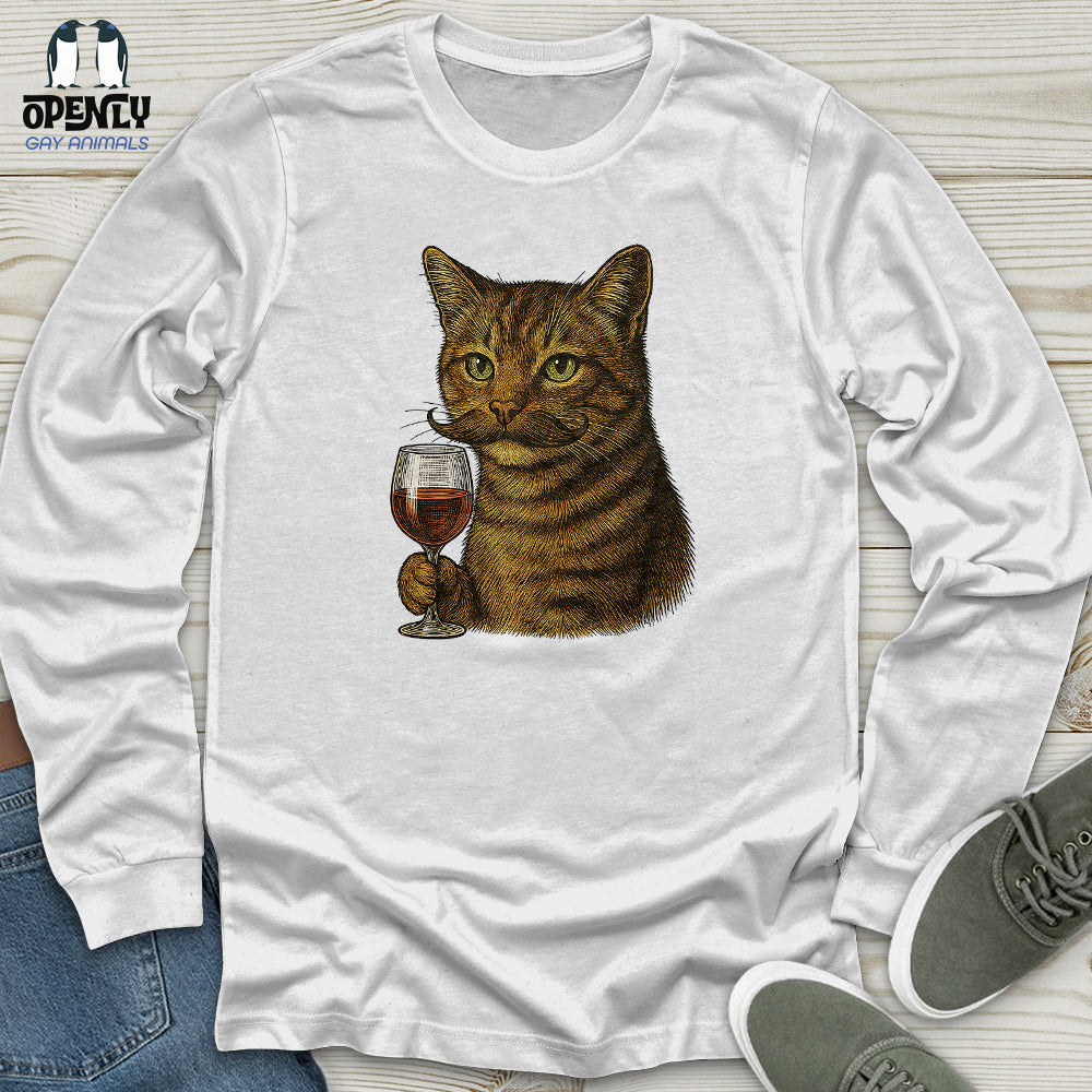 Cat With Wine Glass Unisex Long Sleeve Tee