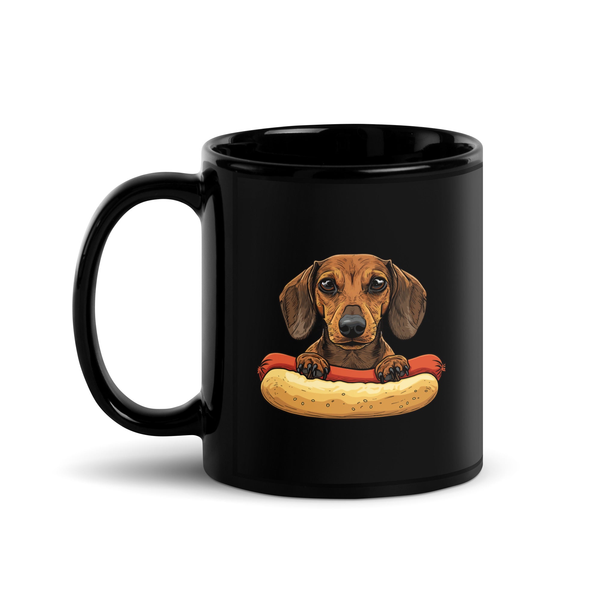 Dachshund Hotdog Hug Black Glossy Mug