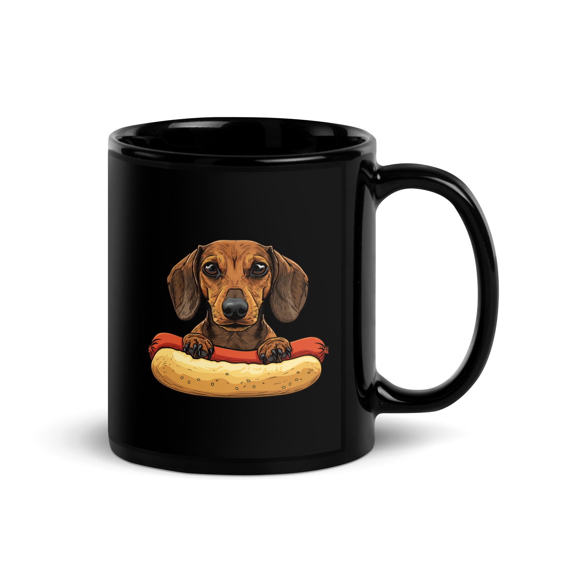 Dachshund Hotdog Hug Black Glossy Mug