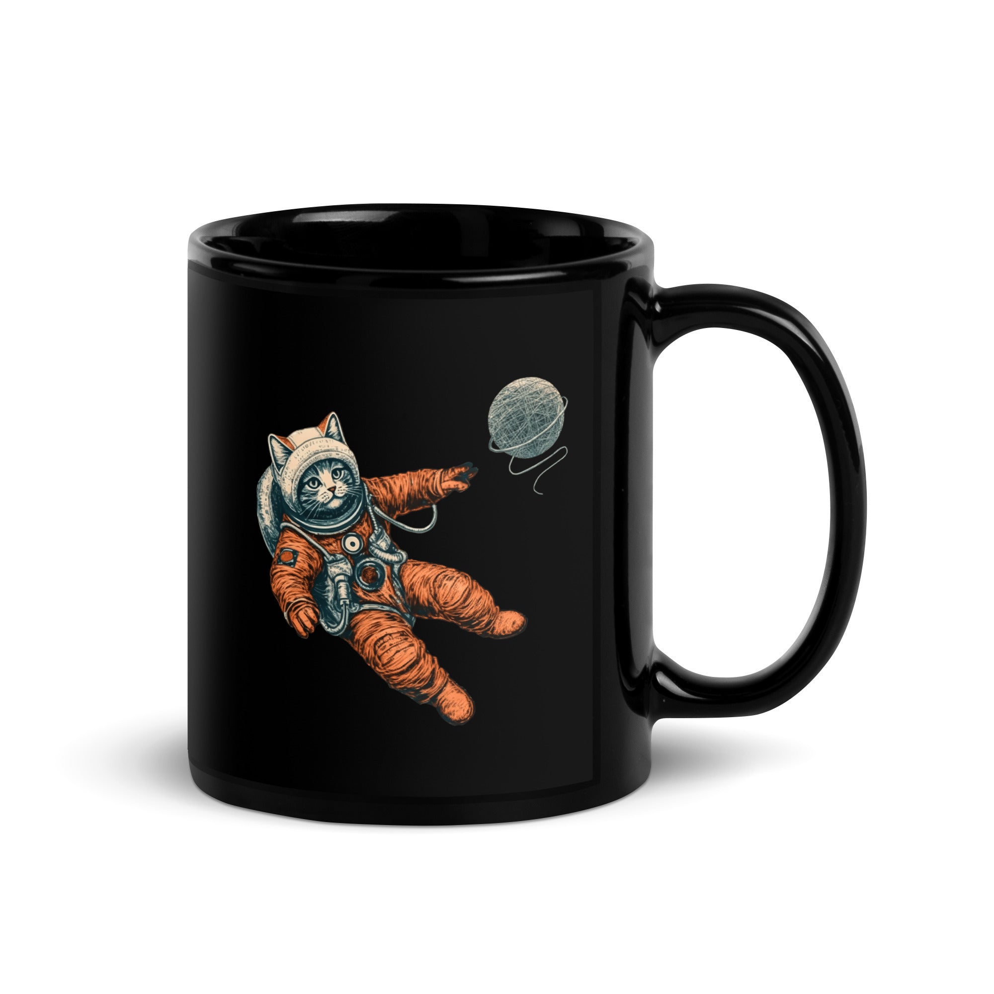 Astronaut Kitty Black Glossy Mug