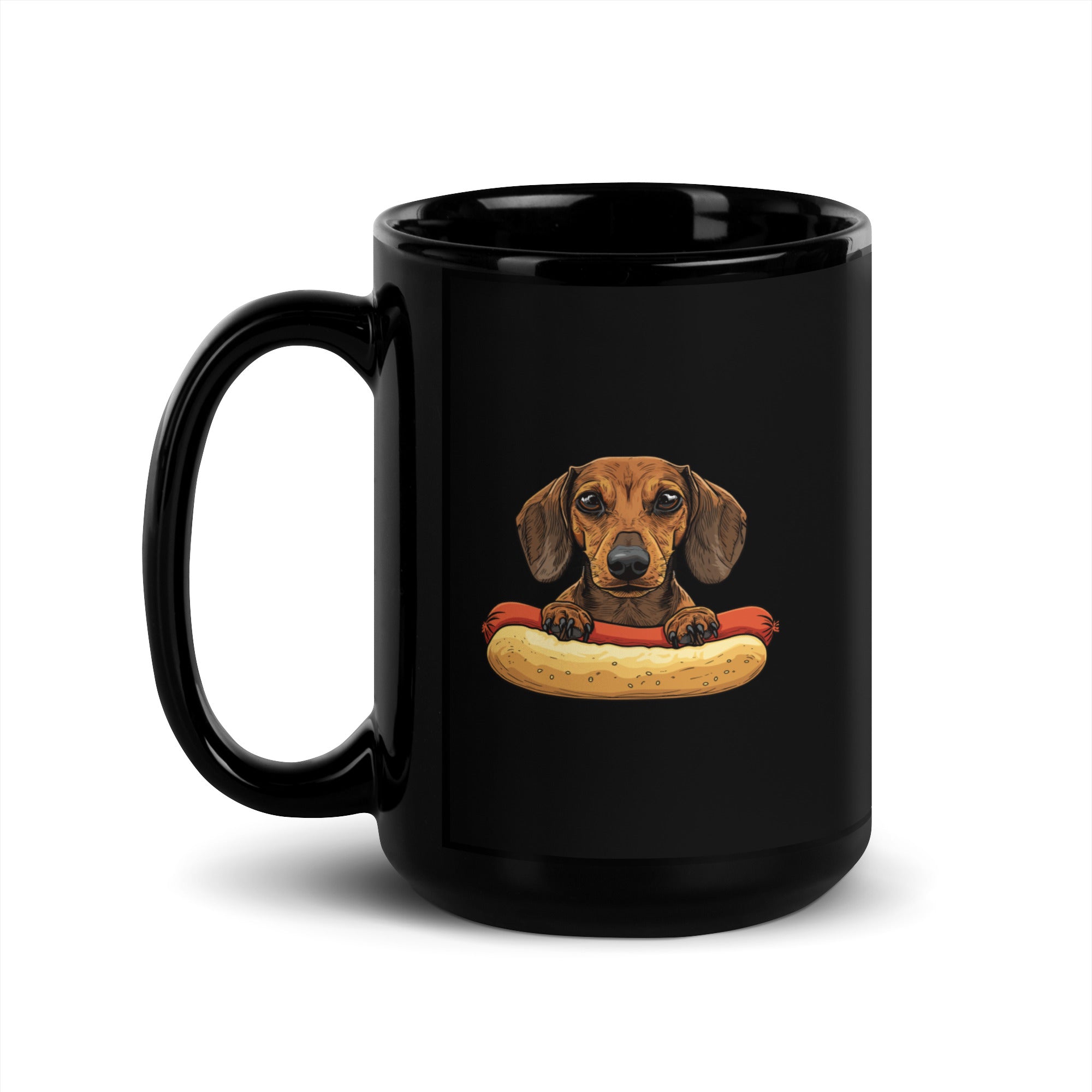 Dachshund Hotdog Hug Black Glossy Mug