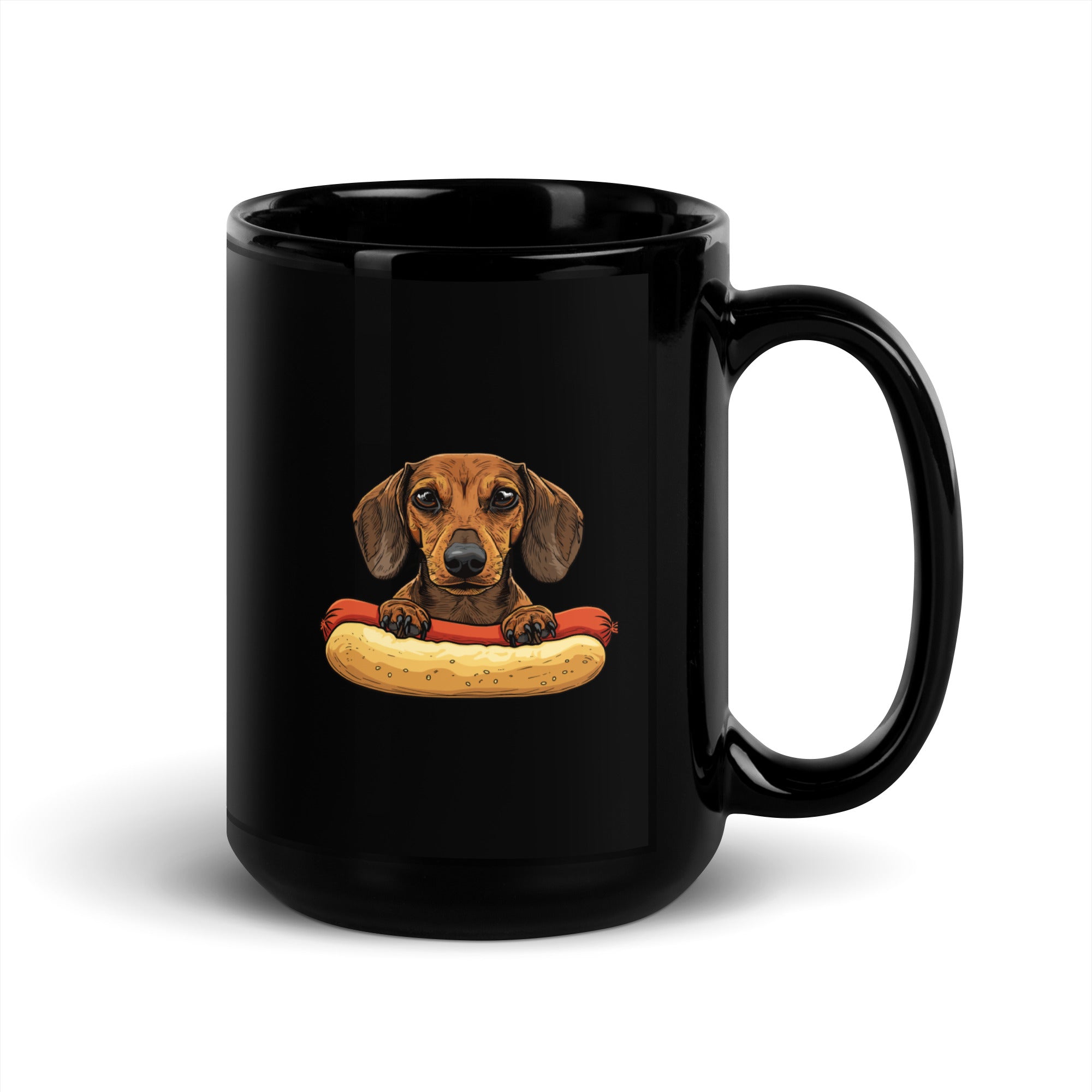 Dachshund Hotdog Hug Black Glossy Mug