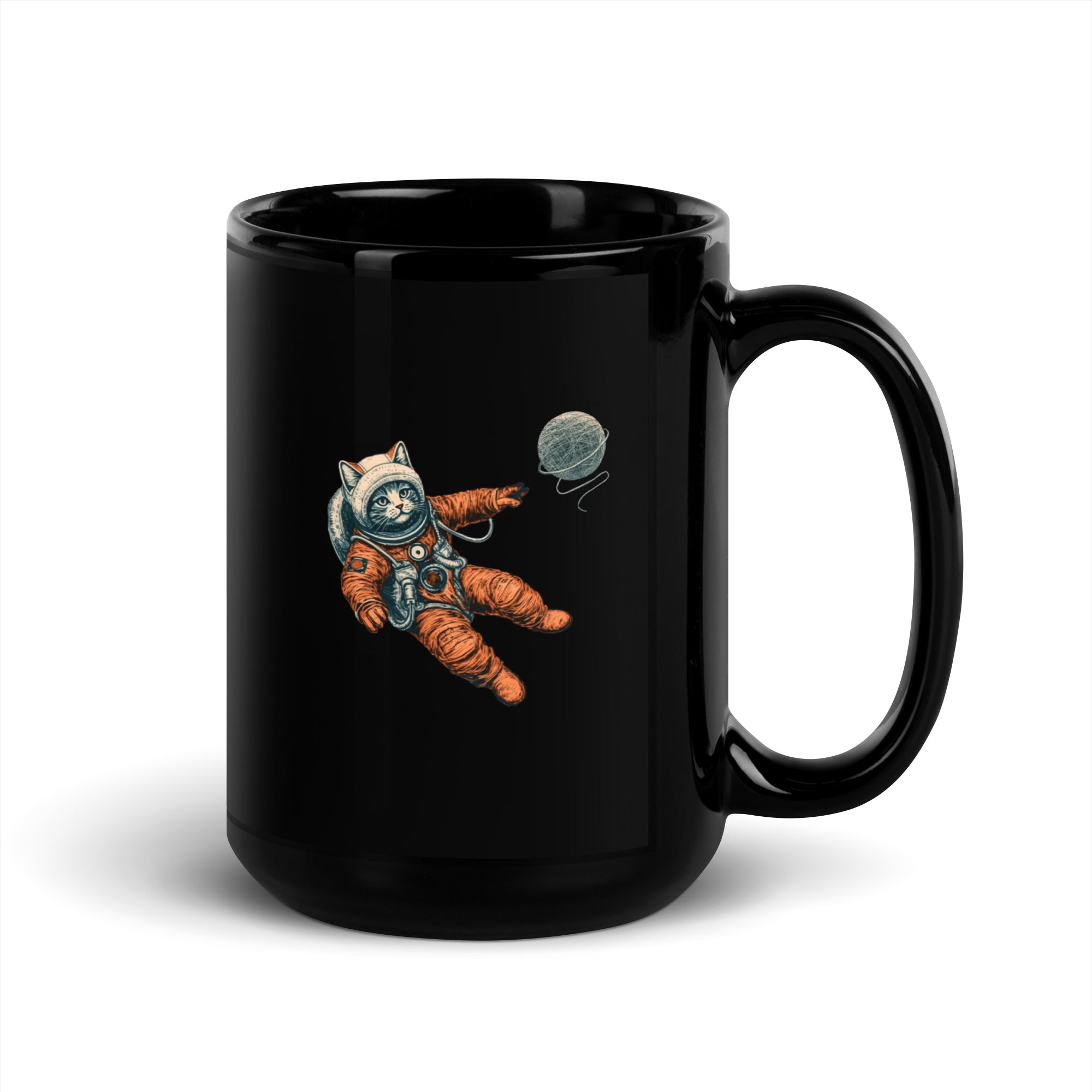 Astronaut Kitty Black Glossy Mug