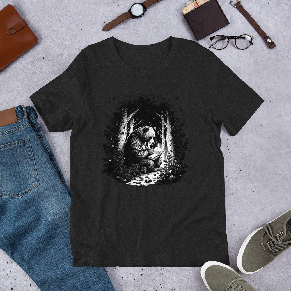 Bear Reading Book in Forest Unisex t-shirt