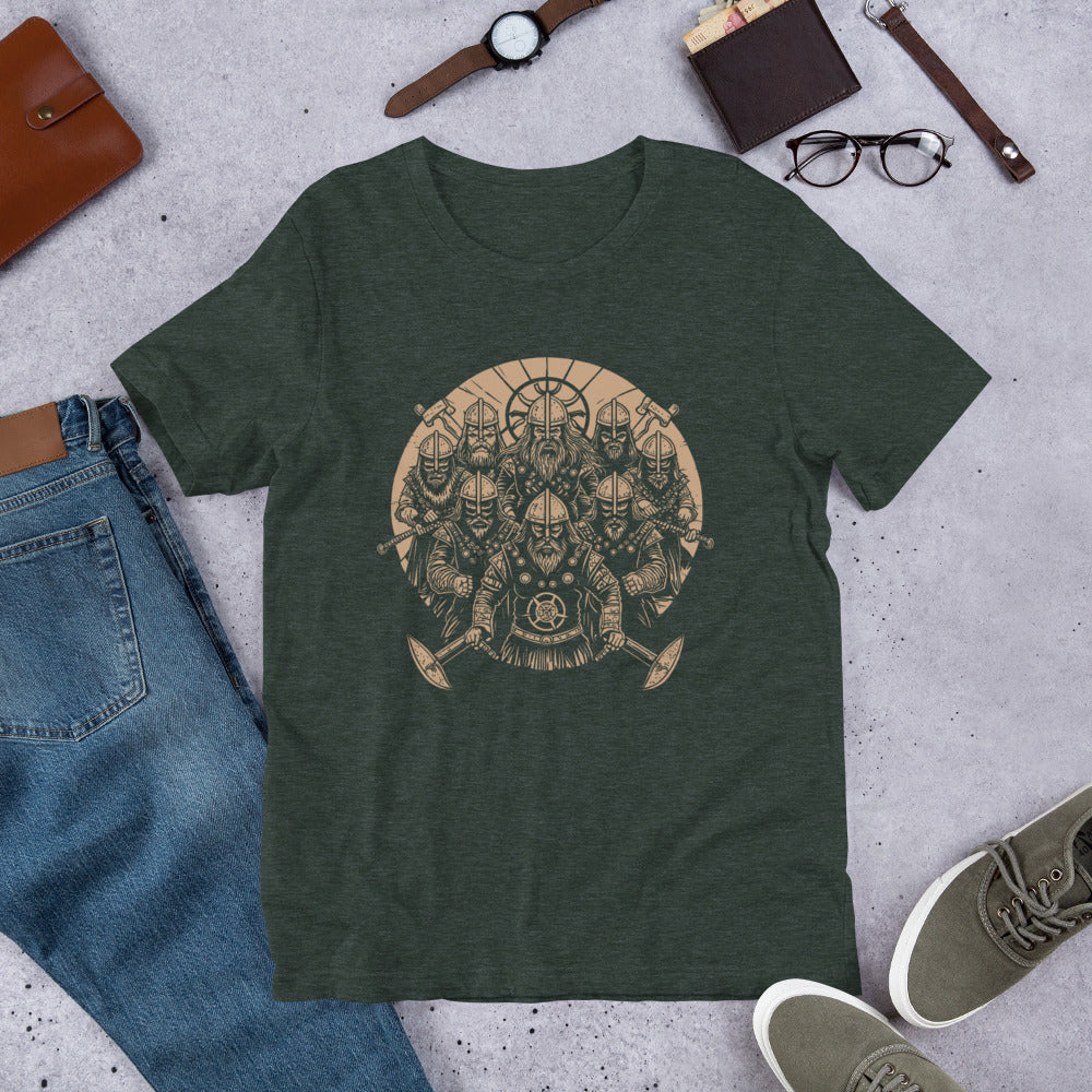 A Gang of Stern Vikings Stands Ominously With Shields Unisex t-shirt