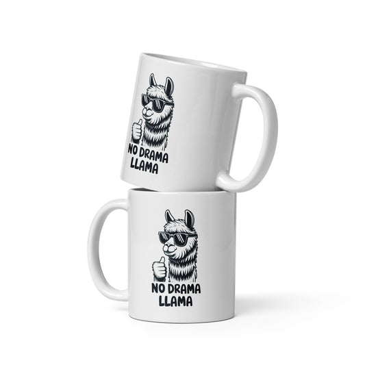 No Drama Llama white glossy mug