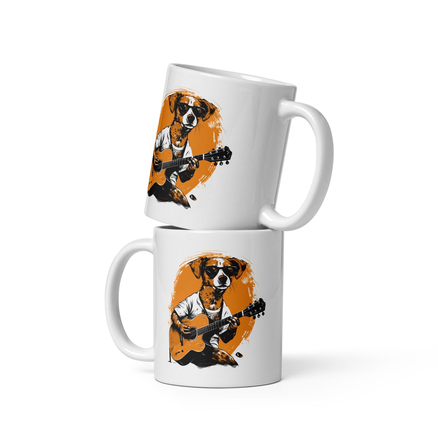 Dog Guitarist White glossy mug