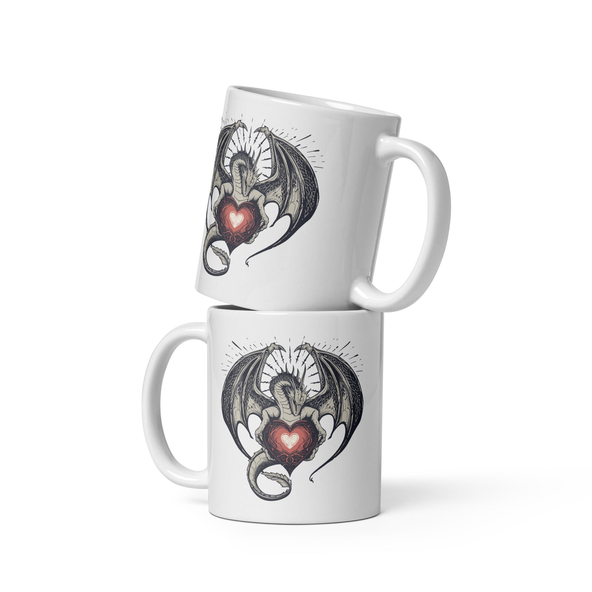 Dragon Heart Embrace White glossy mug