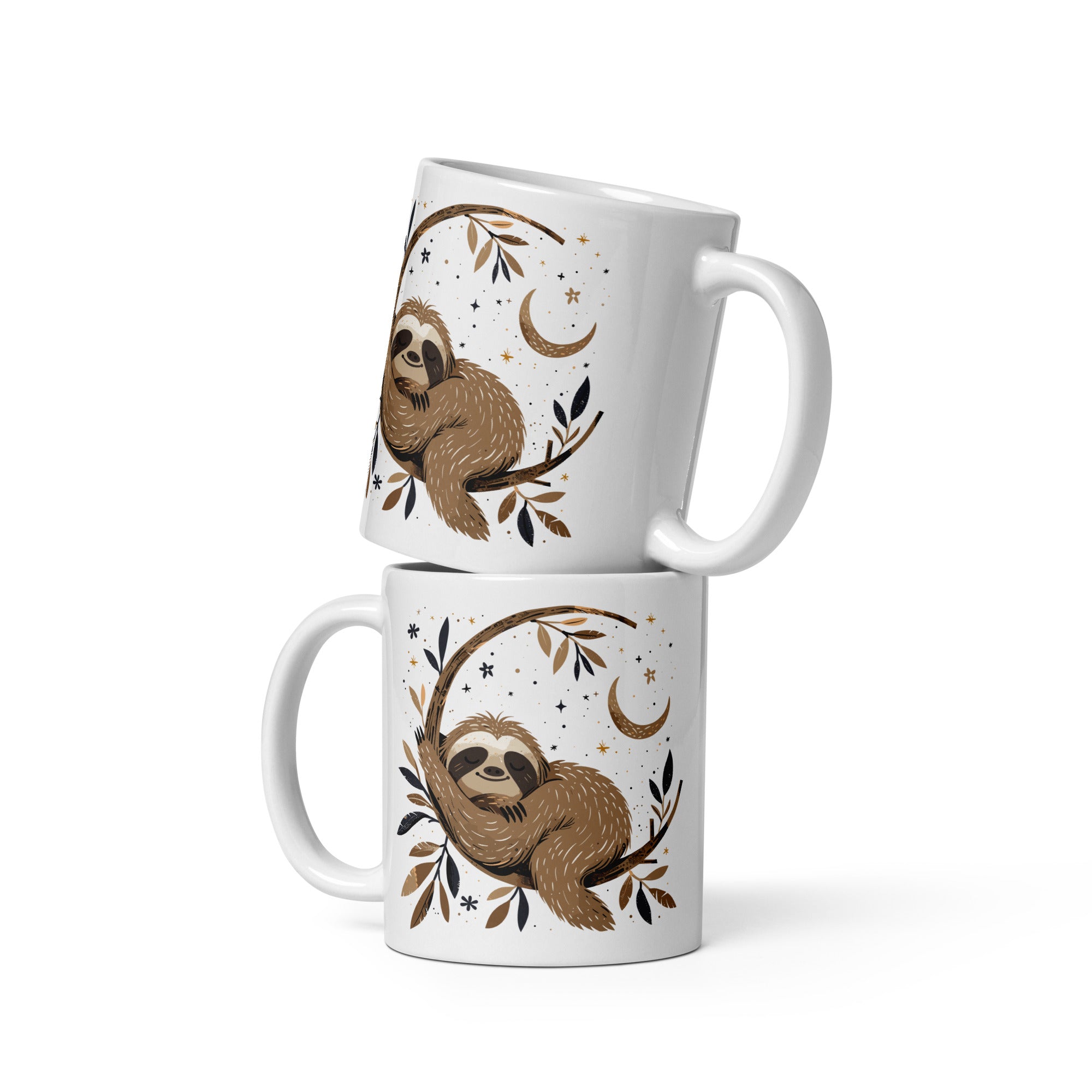 Cosmic Sloth Dreams White glossy mug