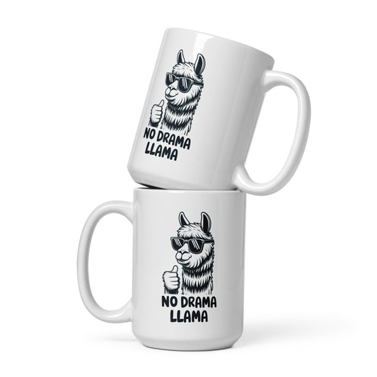 No Drama Llama white glossy mug