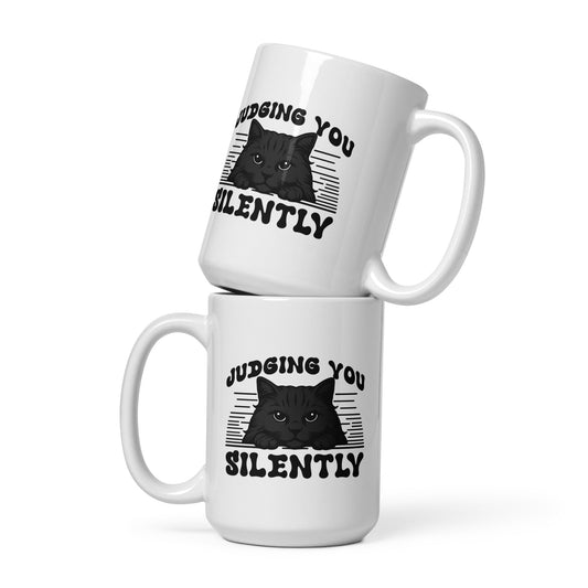 Judging You Silently white glossy mug