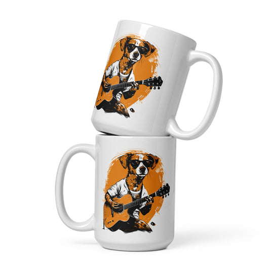 Dog Guitarist White glossy mug