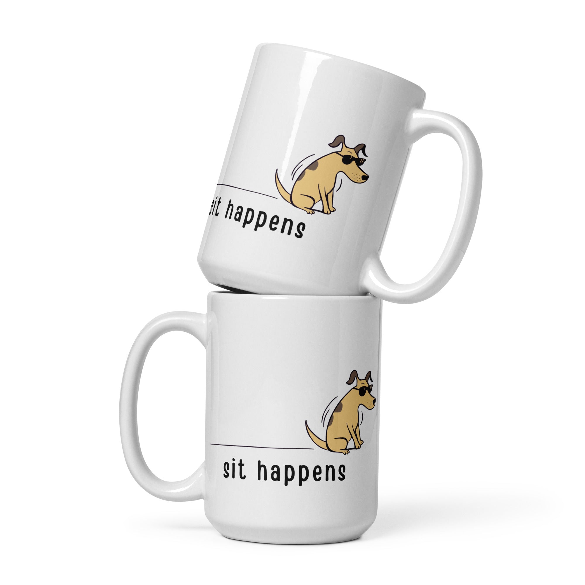 Sit Happens White glossy mug