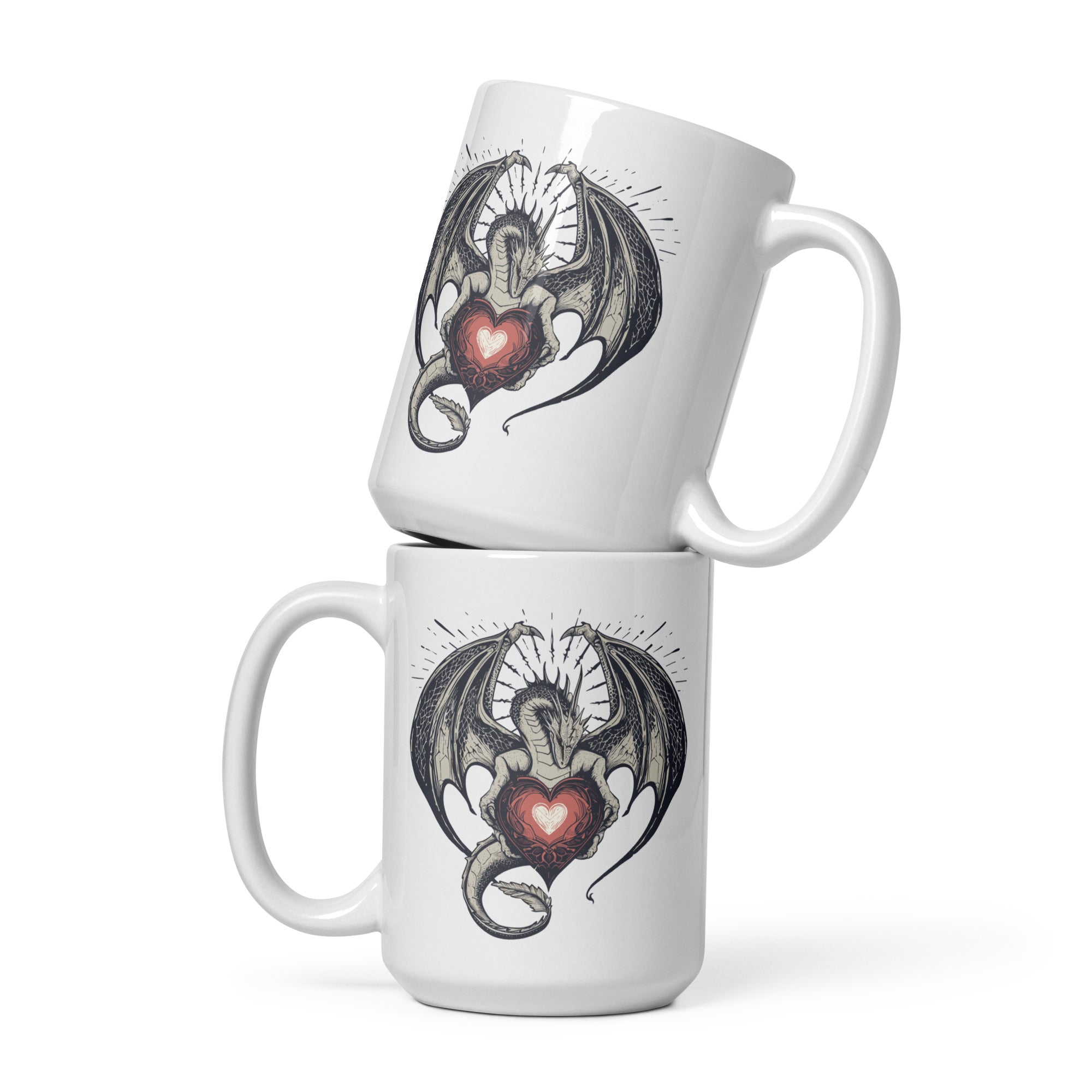 Dragon Heart Embrace White glossy mug