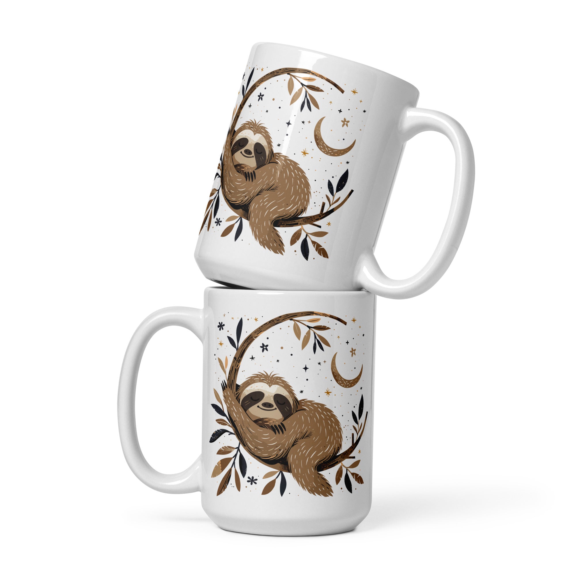 Cosmic Sloth Dreams White glossy mug