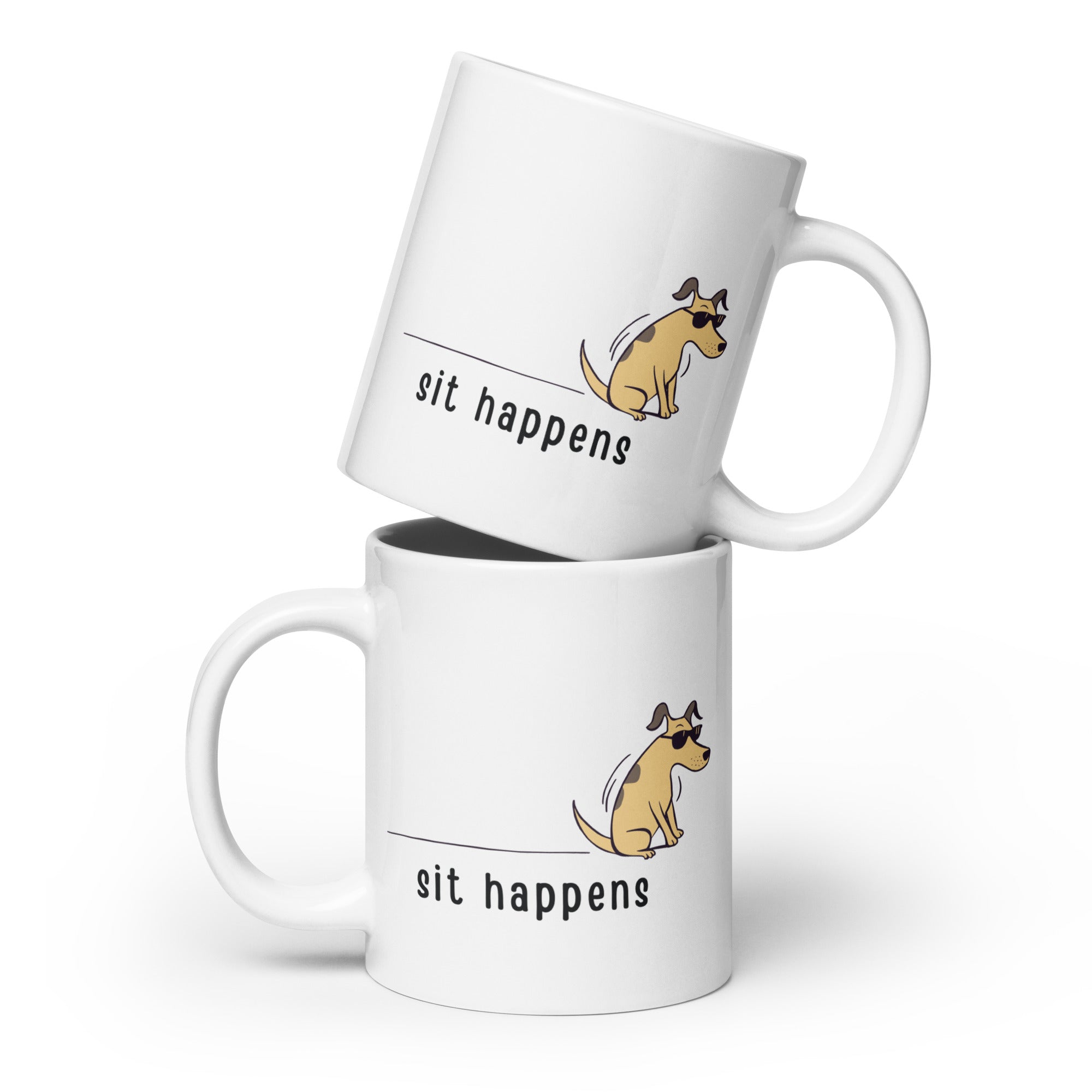 Sit Happens White glossy mug