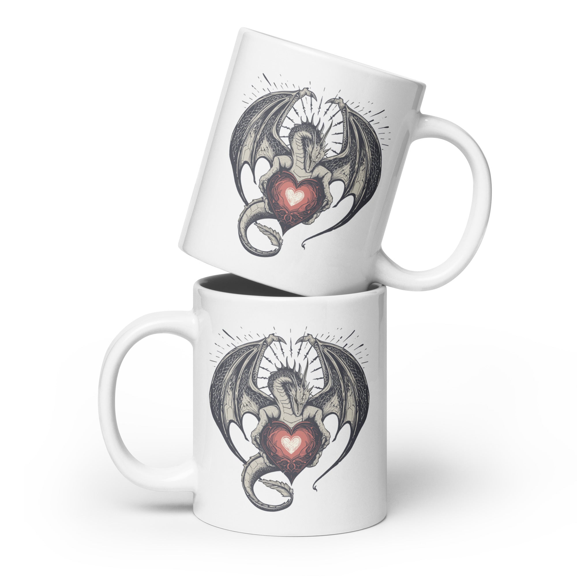 Dragon Heart Embrace White glossy mug