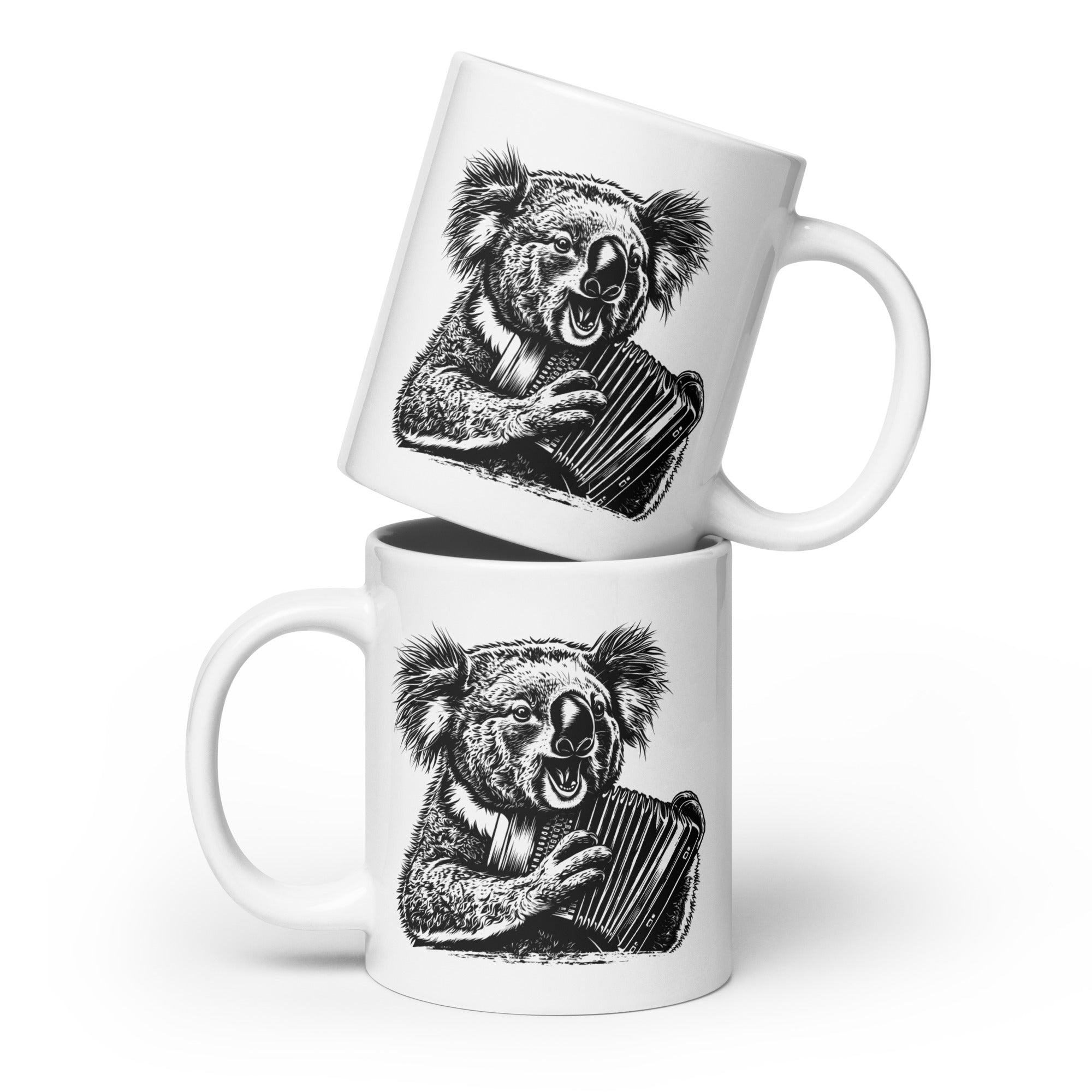 Koala Accordion Melody White glossy mug