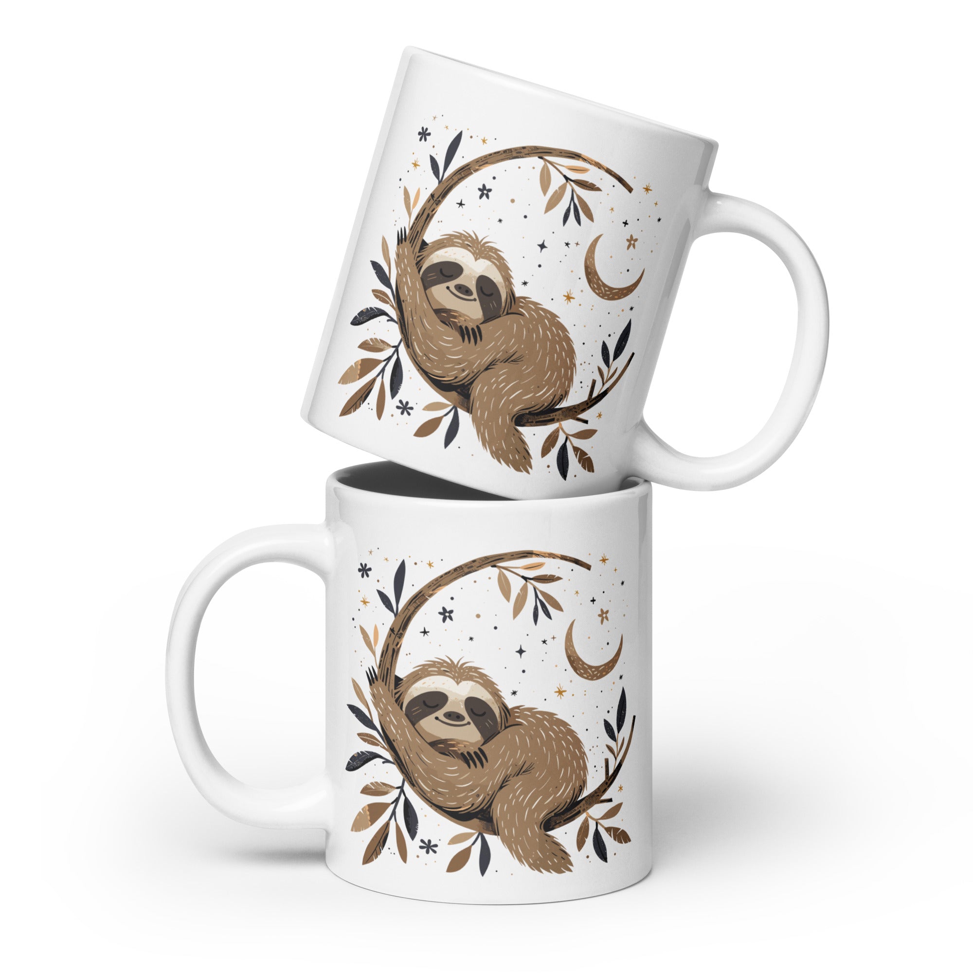 Cosmic Sloth Dreams White glossy mug